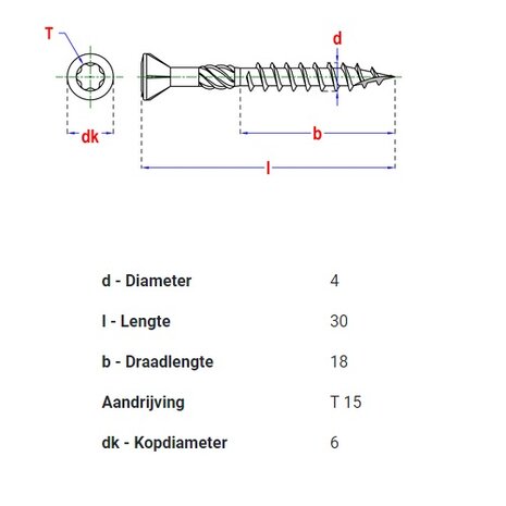 Hardhoutschroeven 4x30mm Tx15 | RVS C2 410 | 200 st.