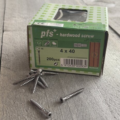 Hardhoutschroeven 4x40mm Tx15 | RVS C2 410 | 200 st.