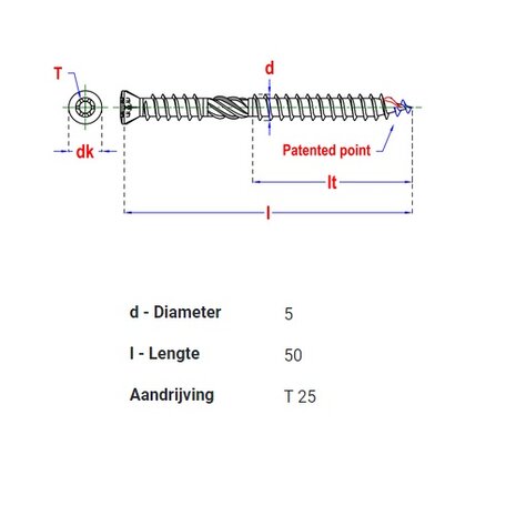HAPAX hardhoutschroeven | 5x50mm | RVS AISI 304 | Tx 25 | 200 stuks 