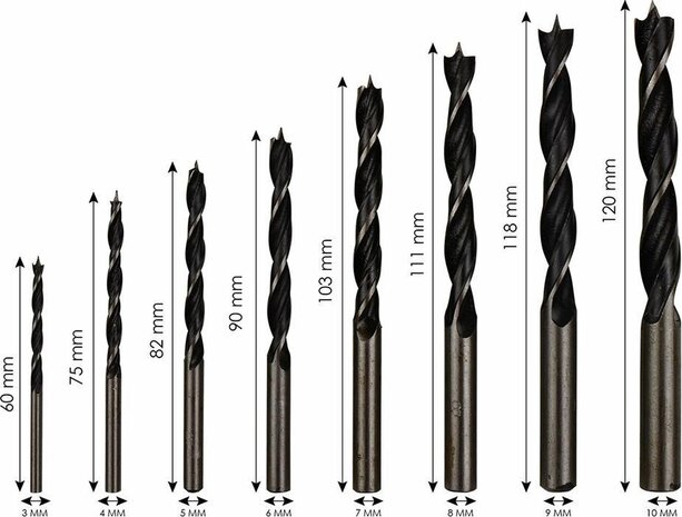 Houtborenset 8-delig  | houtboor Ø 3-10mm